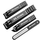 MILEILUOYUE Nail clippers set black stainless steel nail cutter& sharp oblique toe nail clipper & nail file 4...