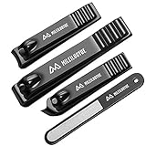MILEILUOYUE Nail clippers set black stainless steel nail cutter& sharp oblique toe nail clipper & nail file 4...