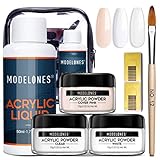 Acrylic Powder and Liquid Set Modelones Acrylic Nail Starter Kit with Professional Acrylic Nail Brush & Liquid...