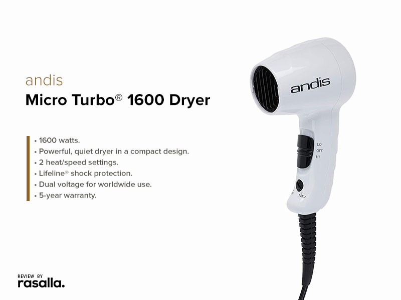 Andis Micro Turbo 1600 Watt Dual Voltage Quiet Hair Dryer