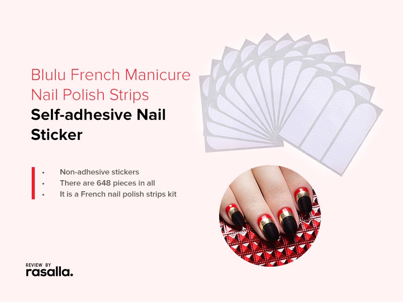Blulu French Manicure Nail Polish Strips - 648 Pieces Moon Shape Design Self-Adhesive Nail Sticker 