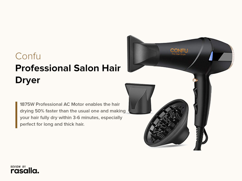 Confu Professional Ionic Hair Dryer With Diffuser &Amp; 2 Concentrator Nozzles