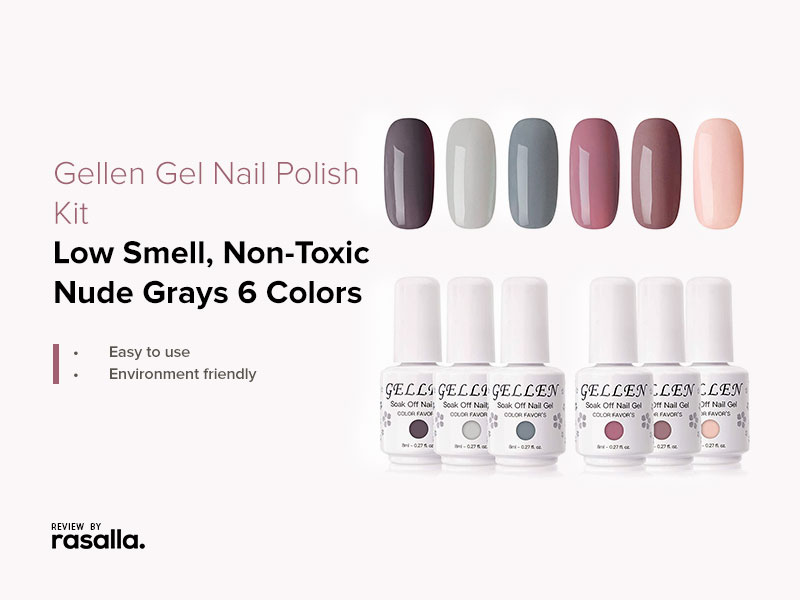 Gellen Gel Nail Polish Kit - Low Smell, Non-Toxic Nude Grays 6 Colors