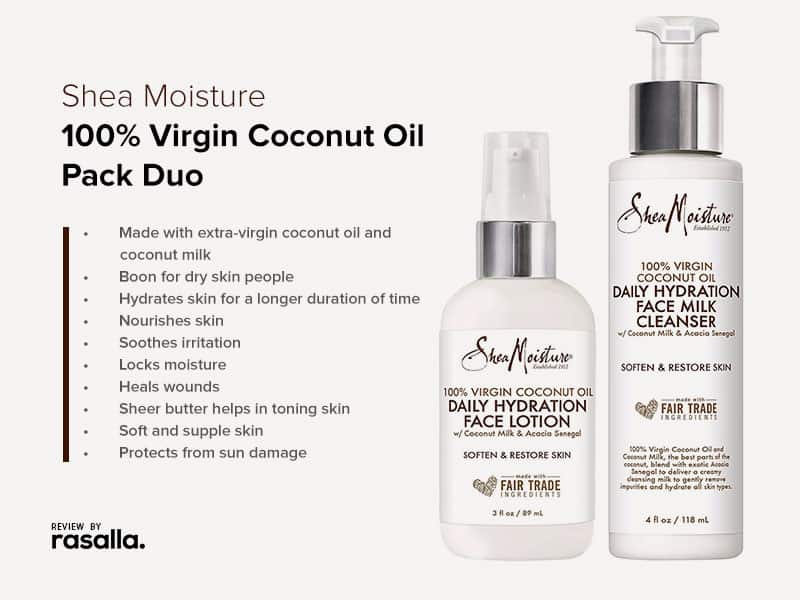 Shea Moisture 100% Virgin Coconut Oil Pack - Daily Hydration Face Lotion & Milk Cleanser