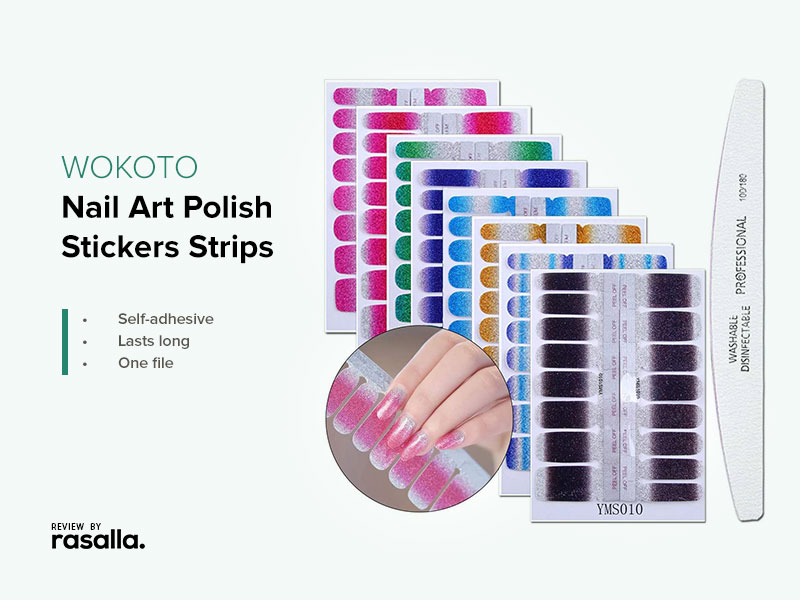 Wokoto Nail Art Polish Stickers Strips - 8 Sheets Full Wraps Nail Art Adhesive Decals With Pure Color Shine 